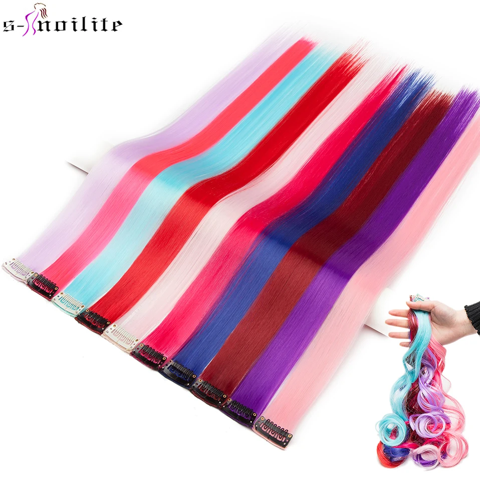 Flash Sale Hair-Extension Fake-Hairpieces SNOILITE Pink Clip-In Purple Blue Straight Long Synthetic 1zW9LWxkj