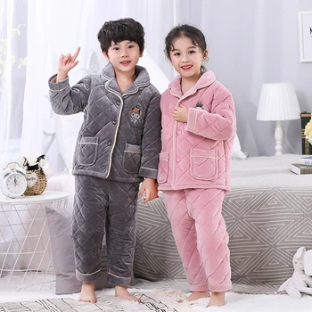 

Children Flannel Pajamas Kids Toddler Boys Girls New Thick Warm Top and Pants Sets 2019 Fall Autumn Winter Sleepwear Nightwear