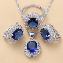 Свадебный костюм 925 пробы серебра с натуральными камнями синий Большие комплекты ювелирных изделий серьги клип серьги и кольцо 6-Цвет наборы для Для женщин подарок