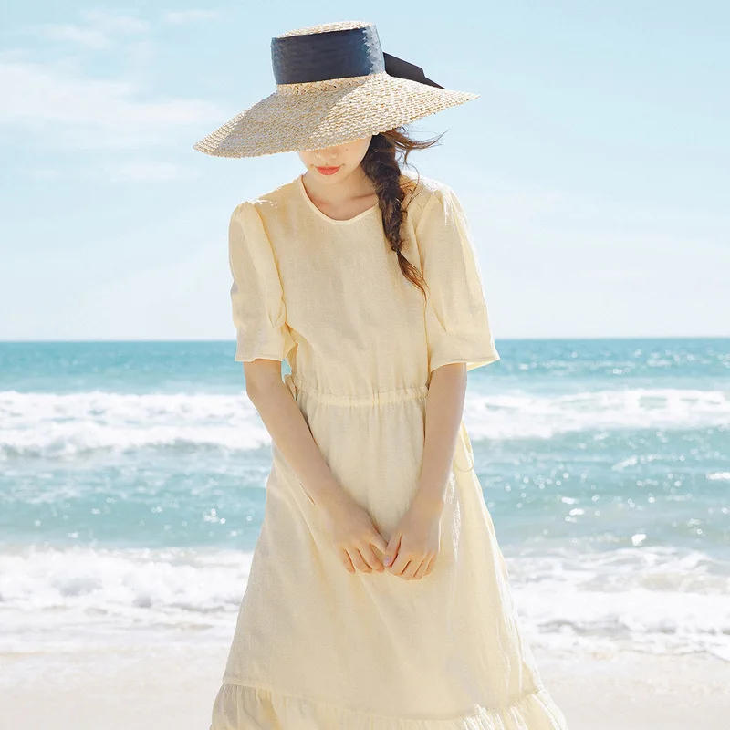INMAN 2020 Summer New Arriavl Fresh Simple but Elegant Jacquard Weave Drawstring Nipped Waist Dress INMAN 2020 Summer New Arriavl Fresh Simple but Elegant Jacquard Weave Drawstring Nipped Waist Dress