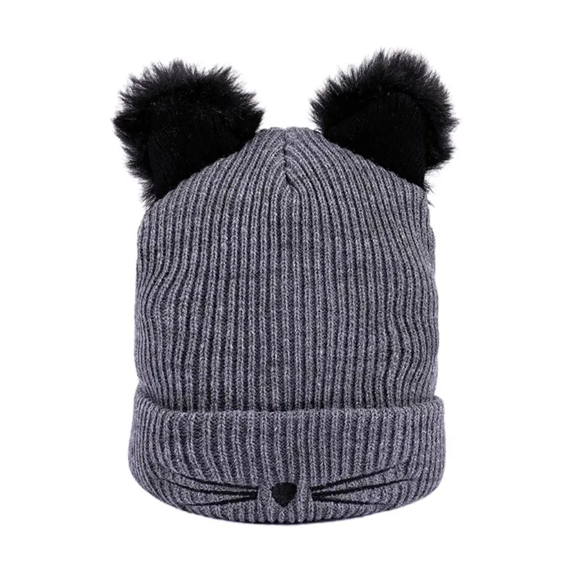 4 Осень-зима, милый вязаный пуловер и шапка с кошачьими ушками для мужчин и женщин, модная теплая шерстяная шапка C6UD - Цвет: 4