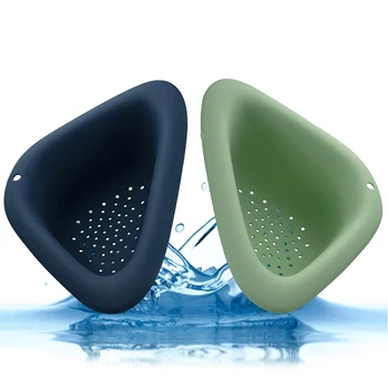 

2Pcs Sink Strainers Basket for Kitchen Bathroom, Multifunctional Triangular Drain Shelf Storage Holder with Suction Cup