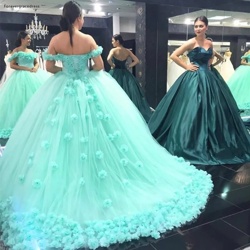Elegant Mint Green Quinceanera Dresses 2018 Sweetheart backless ball gown hand made flowers prom dress Sweet 16 Dress  158 (3)