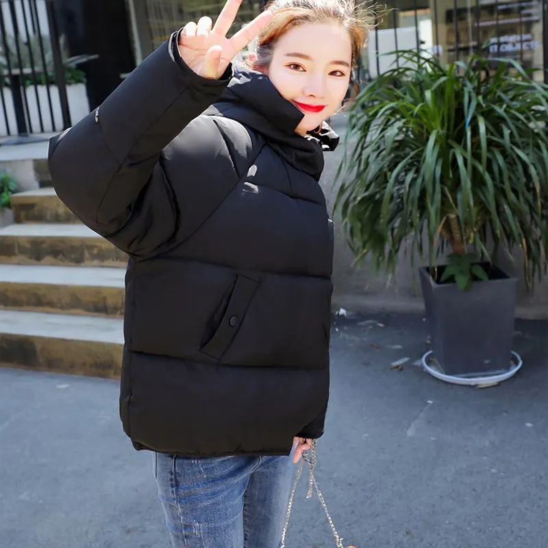 

Winter New Women Korean Hooded Casual Plus Size Short Jacket Solid Female Oversized Warm Thicken Bread Service Parkas Coat