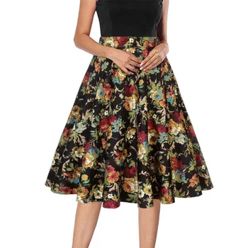 

Womail korean style women High Waist Floral Pleated Skirts Womens Summer Flower Women Vintage Skirt Midi Plus Size