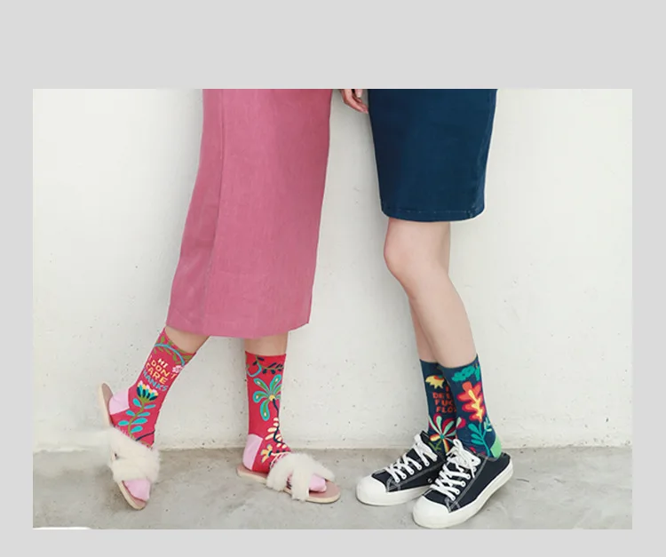 Новые модные Потрясающие Хлопковые женские носки с тропическими цветочками, индивидуальный стиль, высокое качество, яркие цветные носки с цветочным принтом