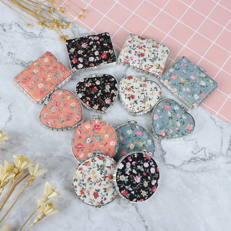 1pc Mini Makeup Compact Pocket Floral Mirror Portable Two-side Folding Make Up Mirror Women Vintage Cosmetic Mirrors For Gift