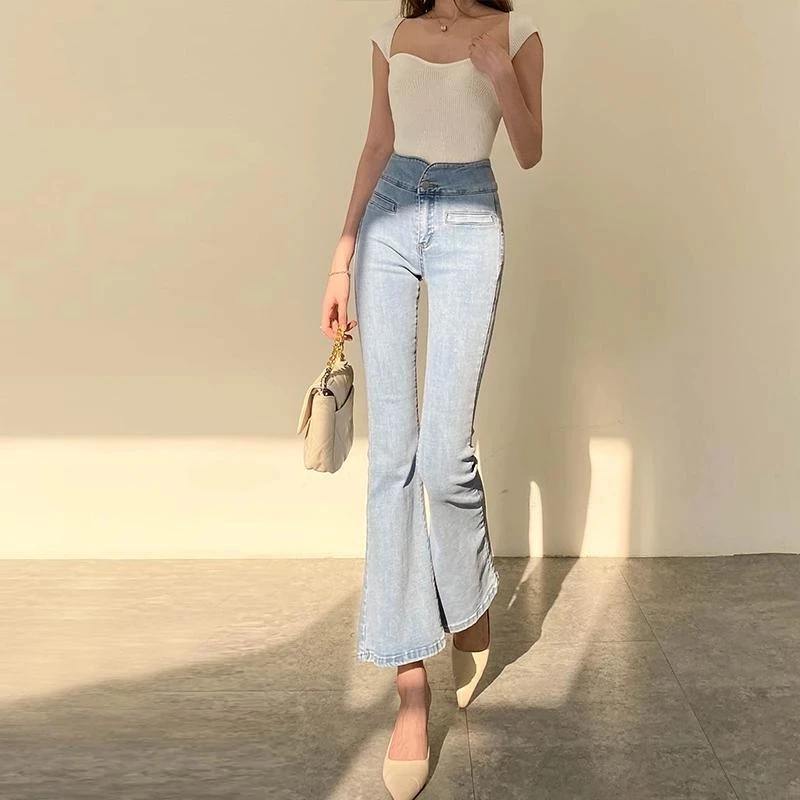 Vintage High Waisted Jeans Micro Flare Pants 2021 Spring Summer Women's Slim Trumpet Pants Casual Flared Trousers For Women