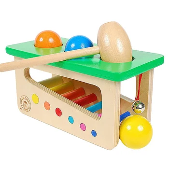 

Baby Toy Wooden Knocking Hammer Rolling Ball Jingle Bell Kids Music Developmental Classic Noise MakerToy
