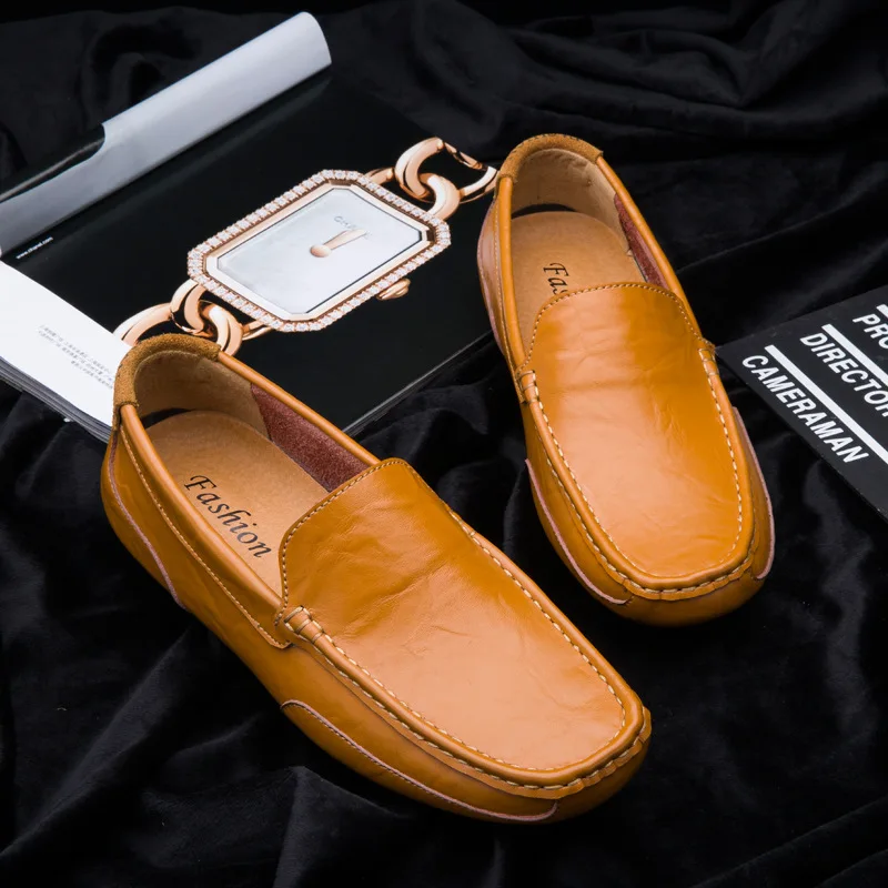 

2019 Spring Autumn Fashion Loafers Men Shoes Slip-on Soft Soles Comfortable Driving Shoe Genuine Leather Shoes Men Casual Shoes