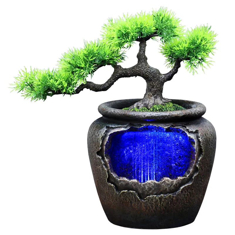 

Indoor Lucky Wind Water Meter Landscape Waterfall Decoration Resin Basin Artificial Flowers Water Plant 7 Color Color Changing