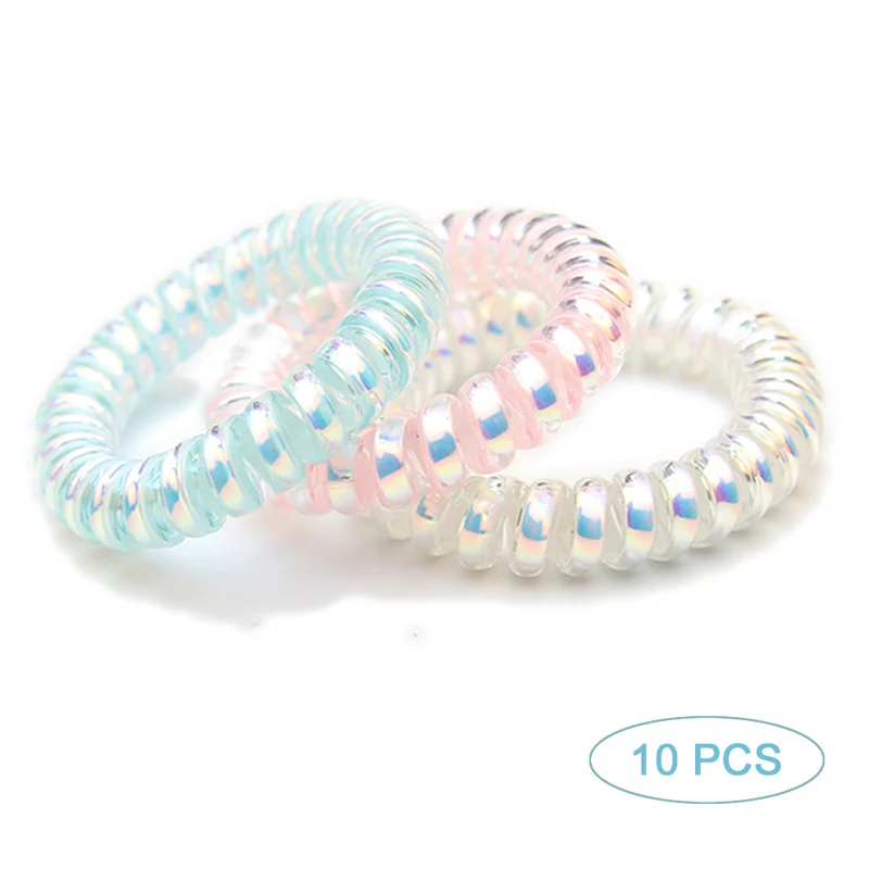 

Lolita Japanese Girl Heart Color Phone Line Hair Ring Mermaid Color Sparkling Transparent Laser Hair Rope Head Hair Accessories