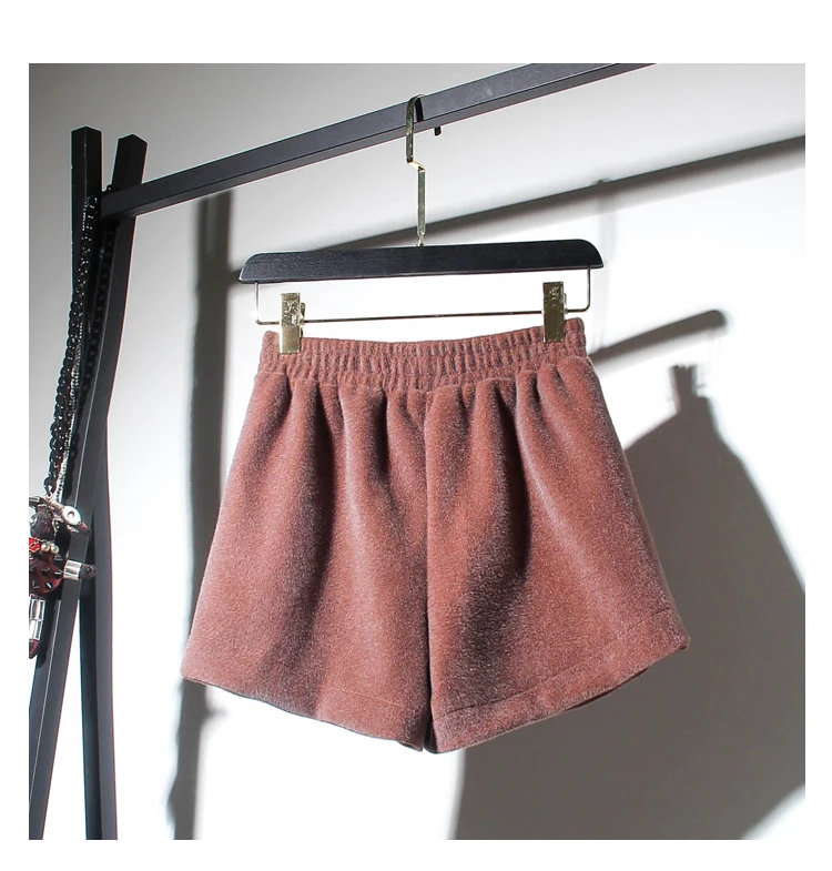 High Waisted Korean Velvet Shorts Women Autumn Winter Solid Wide Leg Short Pants Casual Loose Thick Warm Elastic Boots Shorts