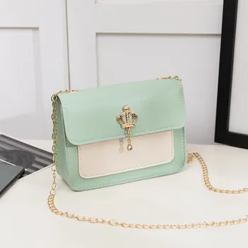 

Contrasting Color One-shoulder Small Square Bag 2020 Summer New Personality Diamond Crown Chain Crossbody Mobile Phone Bag