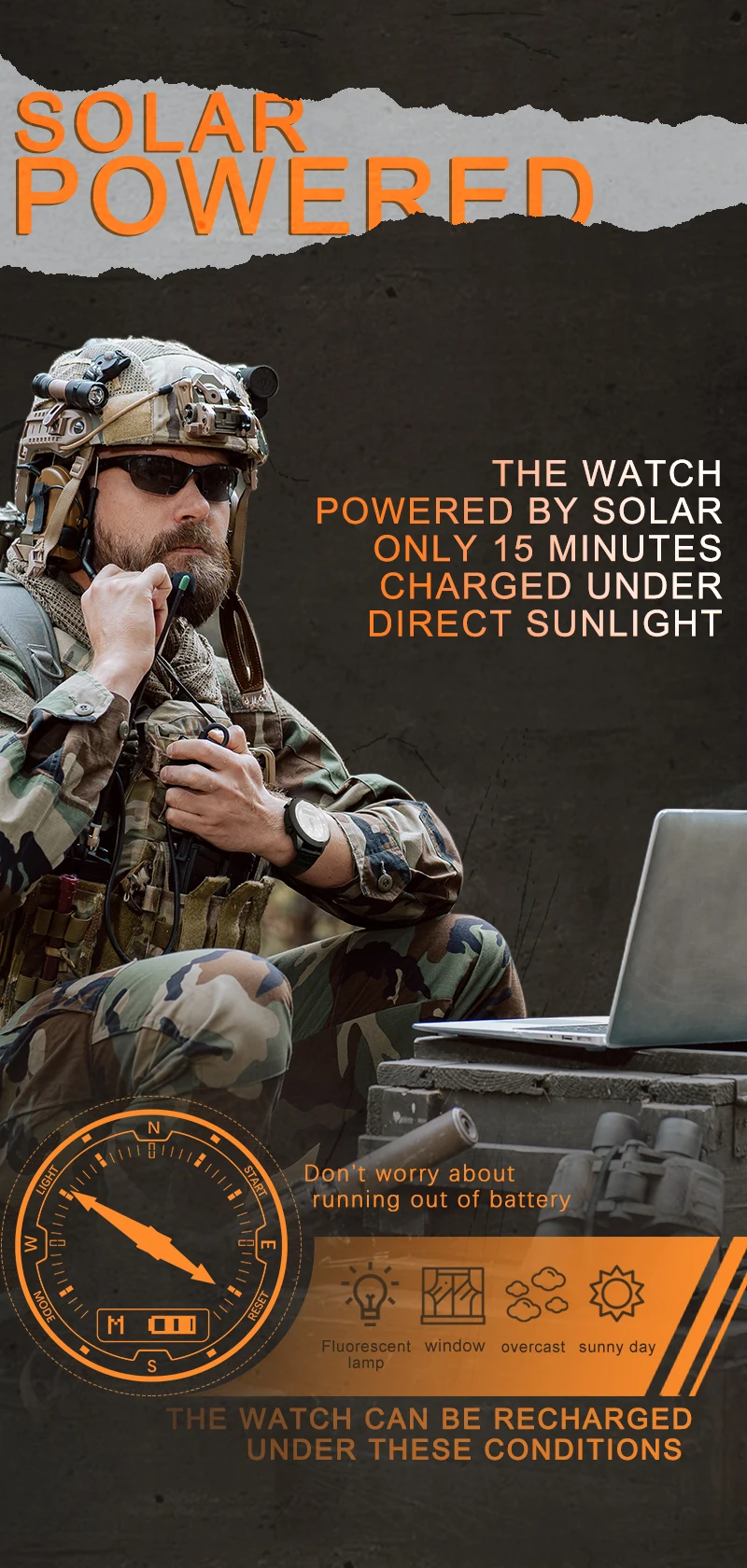 NORTH EDGE Men Solar Power Digital Watch Men's Outdoor Smart Watches Full Metal Waterproof 50M Compass Army Military Style Clock