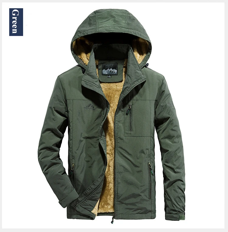 Мужские теплые флисовые водонепроницаемые куртки зимние плюс бархатные мужские утепленные куртки мужские пальто Верхняя одежда Размер 4XL, ZA286 - Цвет: Green Jackets