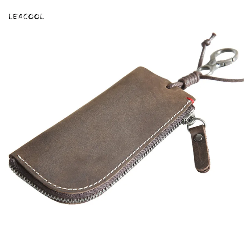 100% натуральный кожаный кошелек для ключей мужчин и женщин короткий умный чехол