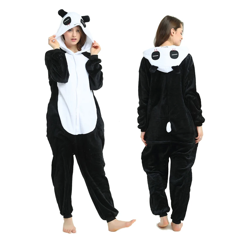 Panda Кигуруми для взрослых Пижама в виде животных единорог пижамы с рисунками из мультфильмов, Для женщин Для мужчин зимние унисекс Фланелевая пижама единорог, одежда для сна - Color: Panda