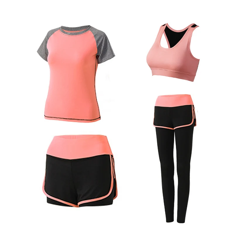 5PC Yoga Set Sports Wear For Women Gym Clothing Fitness Leggings Bra Women's Sports Suits Workout Outfit Running Clothes Set - Цвет: Orange-4pcs