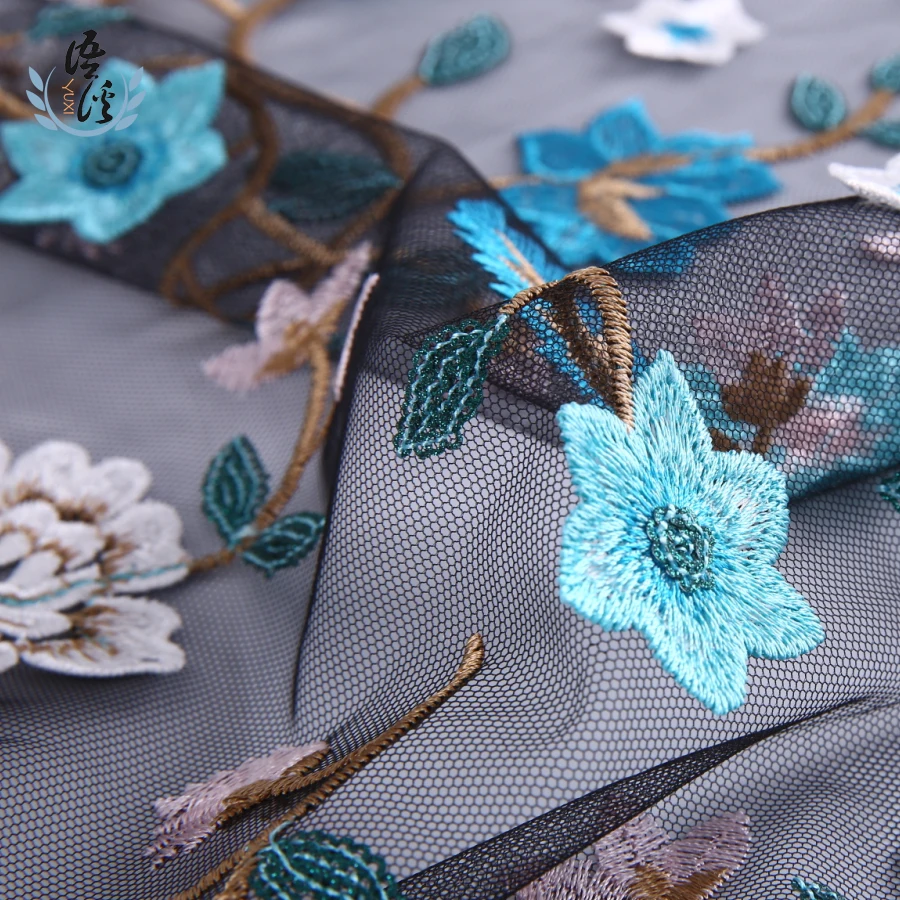 5 ярдов* 130 см 3D многоцветная линия Кружева специальная вышивка сетка ткань платье Трехмерная ткань с вышитым цветком
