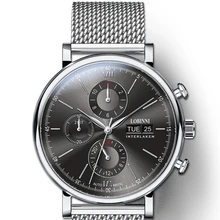 Модный бренд Switzerland LOBINNI, мужские часы, вечный календарь, авто механические мужские часы, сапфир, черный, montre homme