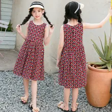 Летние Цветочный принт платья больших размеров популярная сарафаны для девочек Костюмы детское платье без рукавов, хлопковое пляжное платье для девочек праздничная одежда 6 8 10 лет