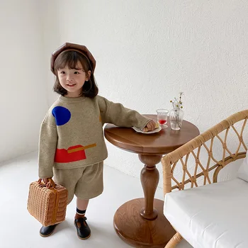 

5492 Baby Girl Clothing Set Autumn / Winter 2020 Anti Pilling Core Spun Yarn Geometric Sweater Toddler Girl Two Piece Suit