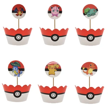 

Boys Favors Birthday Party Baby Shower Pikachu Cake Toppers Paperboard Pokemon Go Theme Decorate Cupcake Wrappers