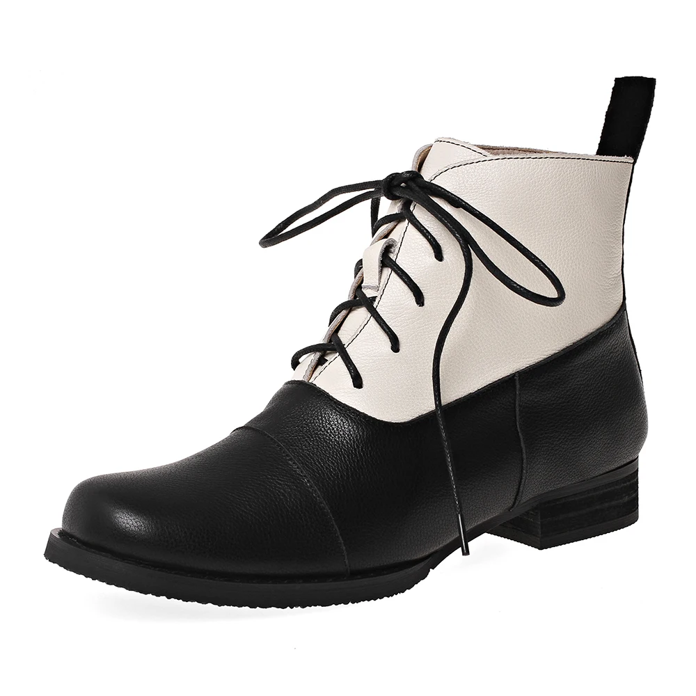 Beige Leather Lining ROBESPIERE/ботильоны для женщин на шнуровке из натуральной кожи; разноцветная рабочая обувь; теплые плюшевые зимние ботинки на низком каблуке для девочек; B152 - Цвет: Beige Leather Lining