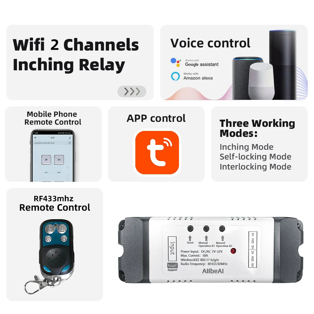 módulo esperto do interruptor do motor de canais de tuya relé de avanço da alexa google alice controle remoto