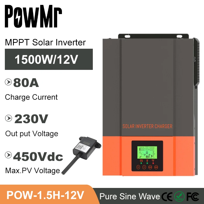 POWMR Support WIFI Module MPPT 80A Solar Charger 1500W 12V High Frequency Hybrid Inverter 230V Output Max PV 450V Battery Charge |