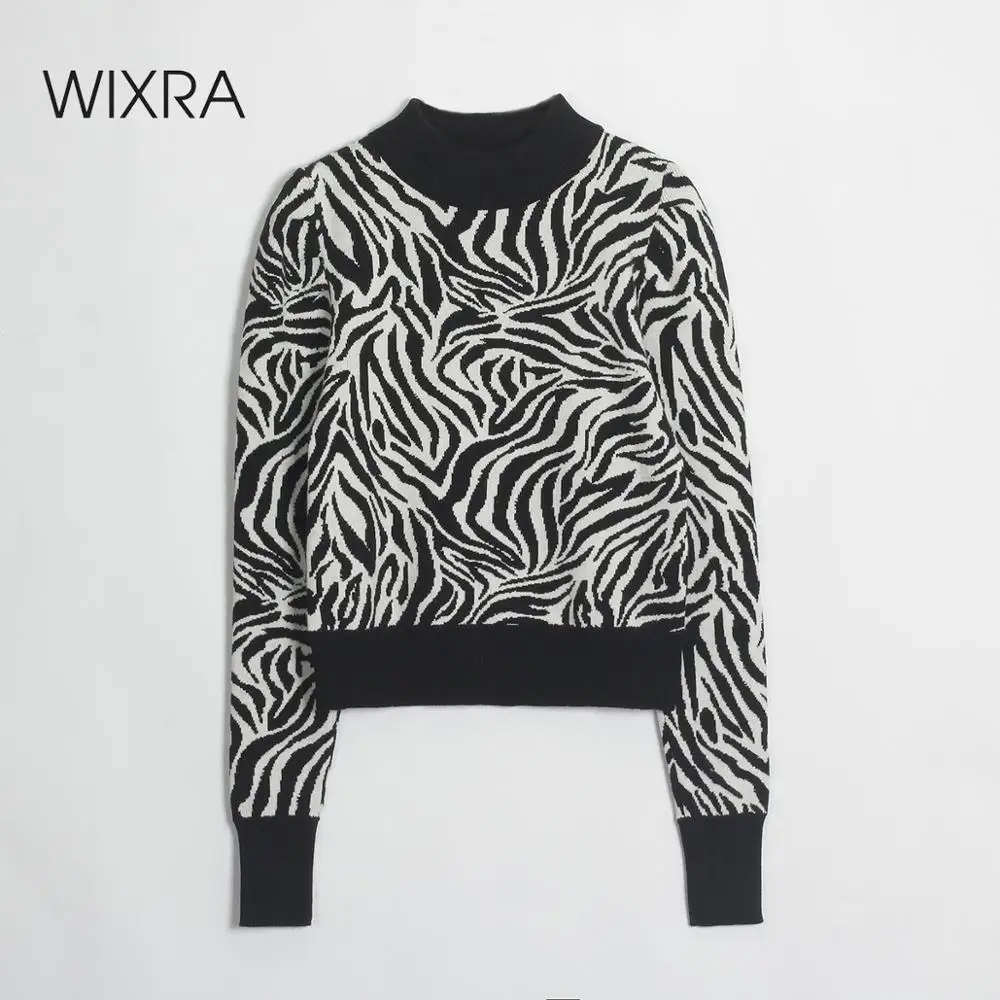 Wixra Pullovers Sweaters Zebra Print Long Sleeve For Women Knitted Slim Basic Casual Clothing Autumn Winter | Женская одежда