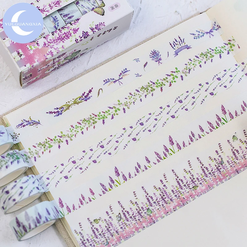 YUEGUANGXIA 5pcs/box Peach Bamboo Maple Leaf Washi Paper Tapes Bullet Journaling Deco Sticker Tape Masking Tapes 8 Designs