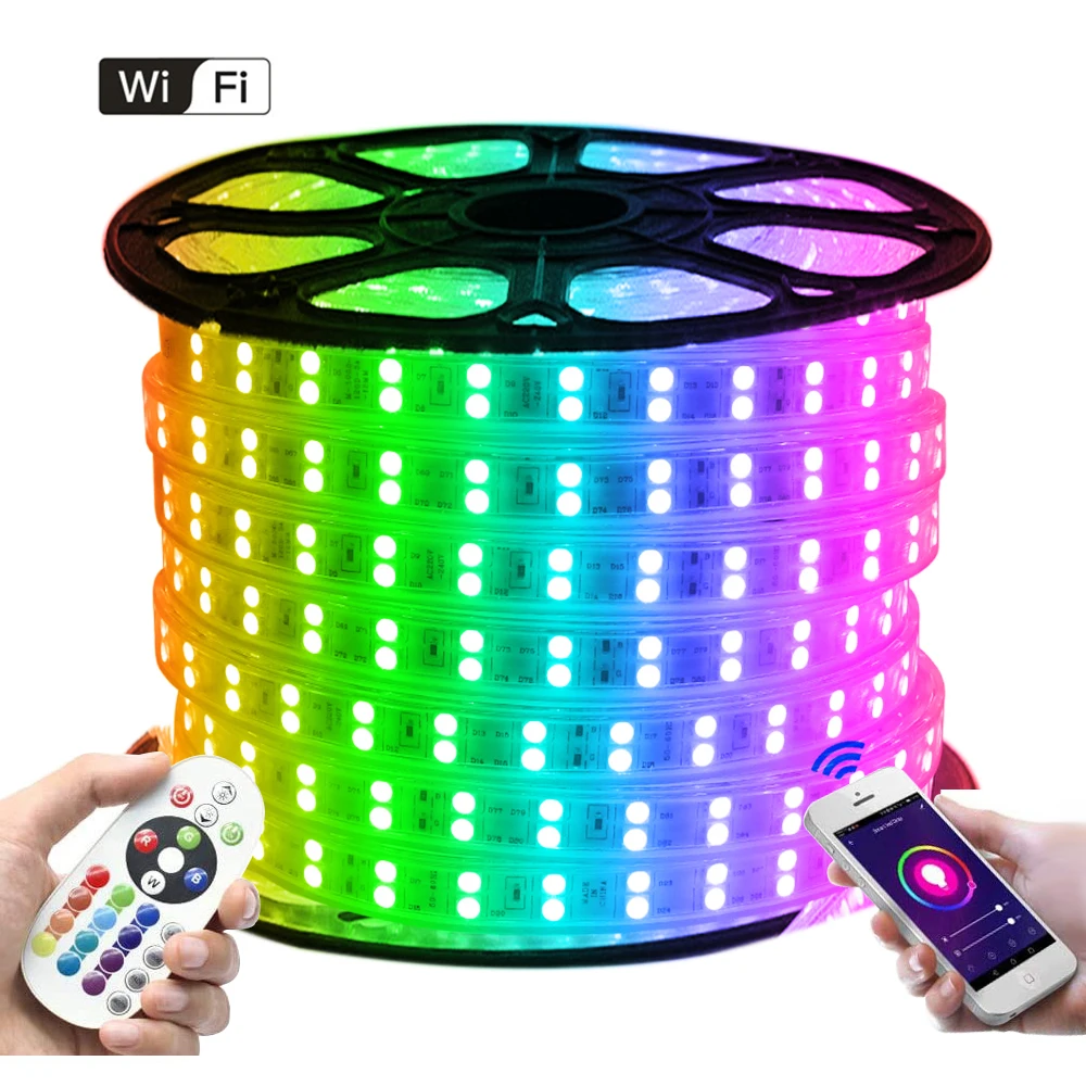 5050 WIFI RGB LED Light Strip Double Row 220V 110V 24key Remote EU US UK AU Power Kit 120LED/60LED Flex Led Ribbon Waterproof | Освещение