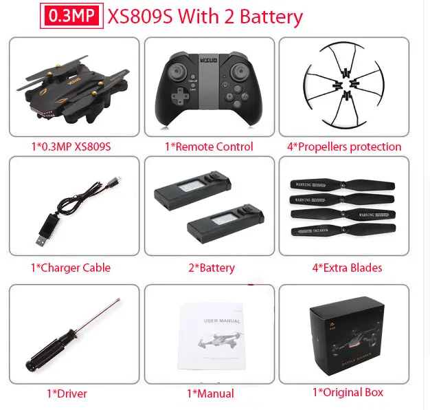 VISUO XS809S XS809HW складной селфи Дрон с широкоугольным 0.3MP/2MP HD камерой Квадрокоптер WiFi FPV RC вертолет мини Дрон xs809 - Цвет: 0.3MP 2B Color Box