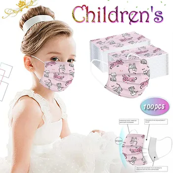 

100pcs A Box Cartoon Kids Disposable Mask 3 Layer Child Filter Hygiene Thicken Children's Face Mouth Mask Earloop Fast Delievry