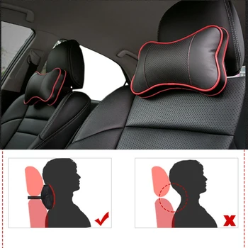 

2PCS Genuine Leather Auto Car Neck Pillow Memory Foam car pillow Neck Rest Seat Headrest Cushion Pad High Quality