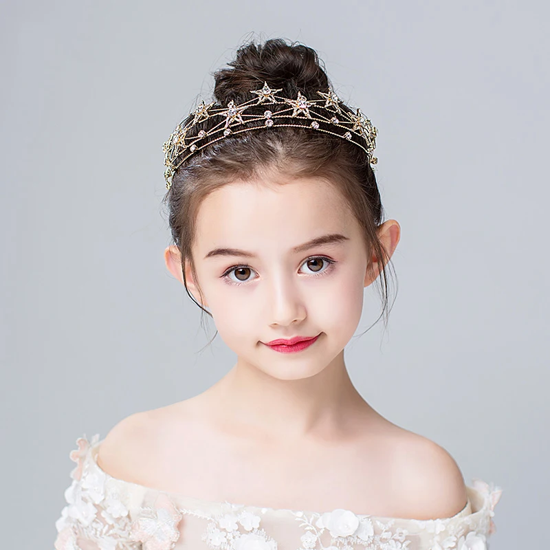 ElegentGoldHeadbandsCrystalStarTiaraCrownsHandmadeHairbandsFor