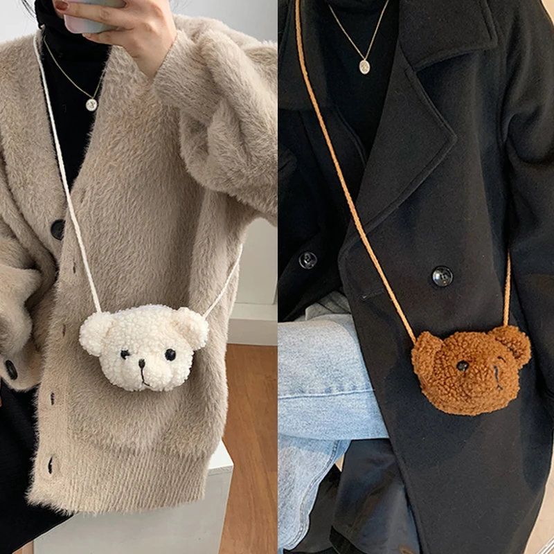 

Women Cross Body Messenger Bag Mini Handbag Shoulder Tote Satchel Retro Funny Girls Cute Bear Plush Doll Lolita Handbag