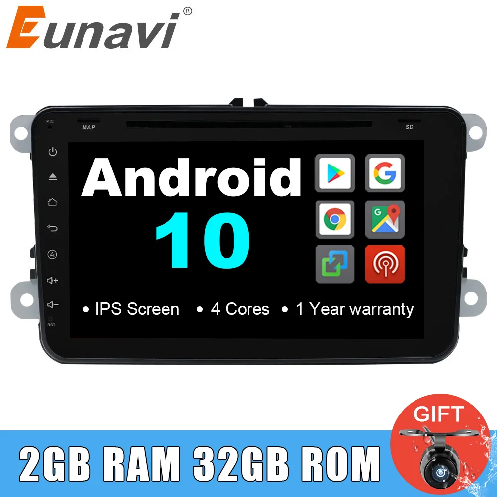 Eunavi 2 Din Android 10 автомобильный dvd плеер для VW JETTA GOLF MK5 MK6 GTI PASSAT B6 POLO SKODA Fabia GPS стерео