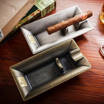 

LUBINSKI Square Metal Cigarette Cigar Ashtray Single Cigar Holder Home Travel Portable Retro Tobacco Smoking Tool For Cohiba