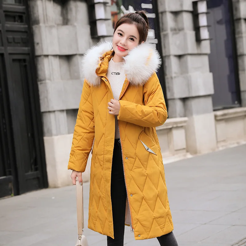 

2019 New Style Cotton-padded Clothes Women's Mid-length Korean-style over-the-Knee Slim Fit Thickening Large Fur Collar down Jac