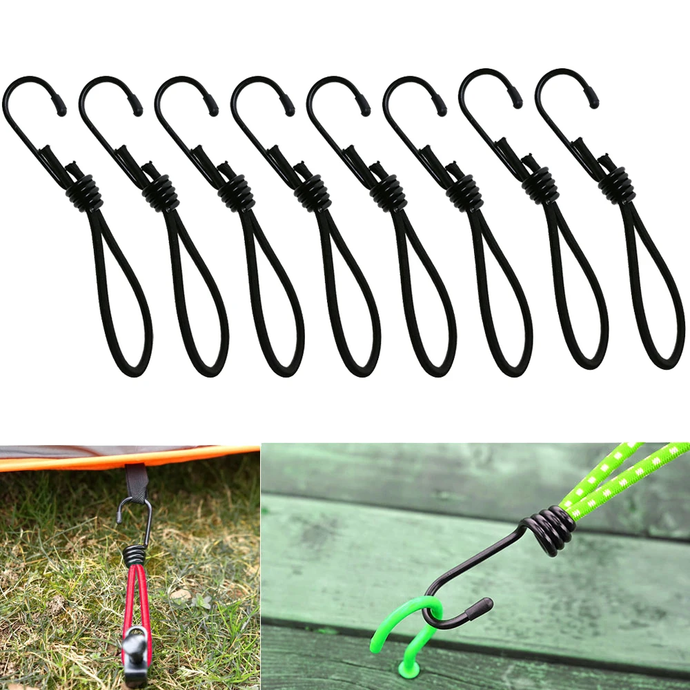 8 pcs 6" Elastic Hook Bungee Loop Cord Tie Down Strap Wire Fix Canopy Tarp Tent Kayak Shock Cord Bungee Rope Luggage Straps DIY 1