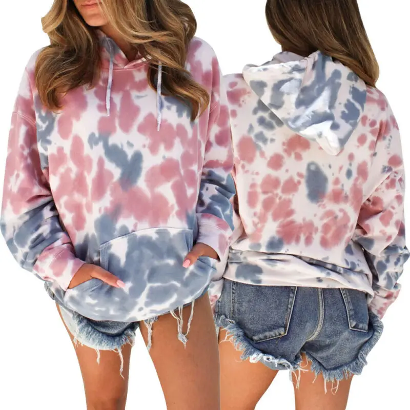  hirigin Autumn Women Oversized Tie Dyeing Hoodie Sweatshirt Hooded Coat Fashion Basic Classic Pullo