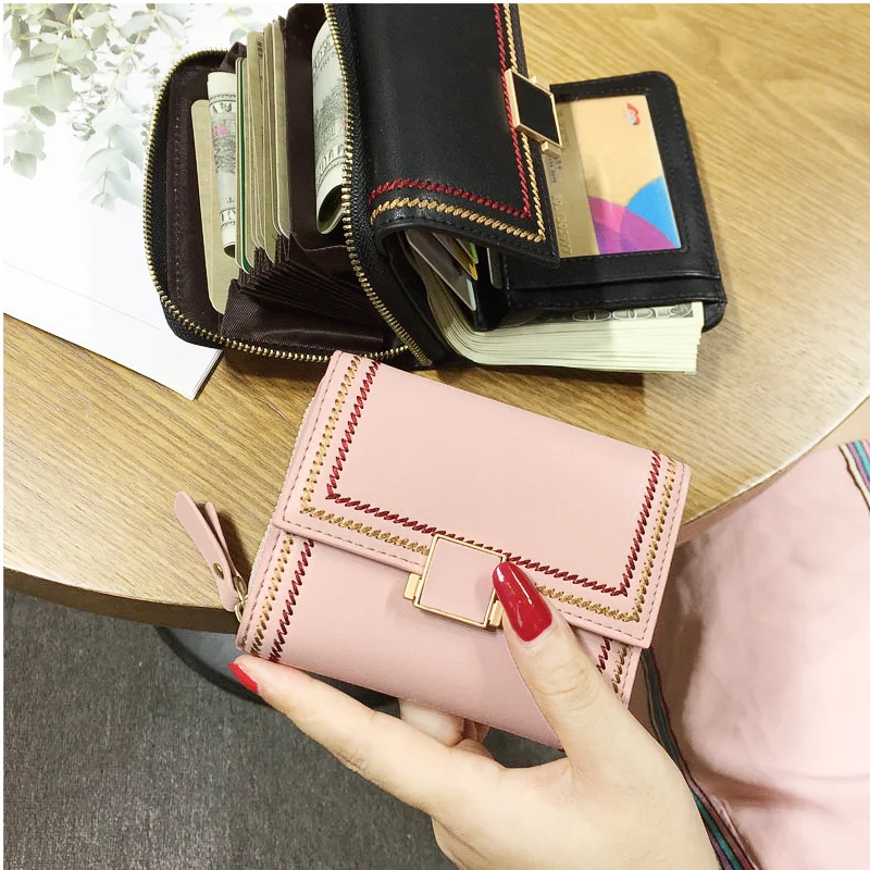 new European and American fashion small wallet short female leather multi-card card package female leather wallet purse
