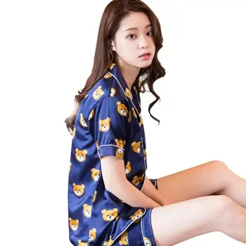 

Women Clothes Summer Tops Shorts Set Sleepwear Silk Pajamas Casual Homewear