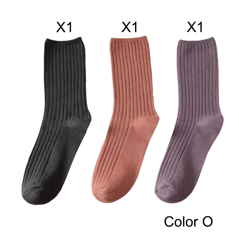 Elegant Retro Solid Color Long Cotton Socks for Women - 3 Pairs/Lot, Breathable Japanese Style Casual Wear