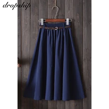 Прямая поставка юбки женские плиссированные длинные черные миди с высокой талией Faldas Mujer Moda корейский стиль, лоскутные пояса Весна Лето Белый