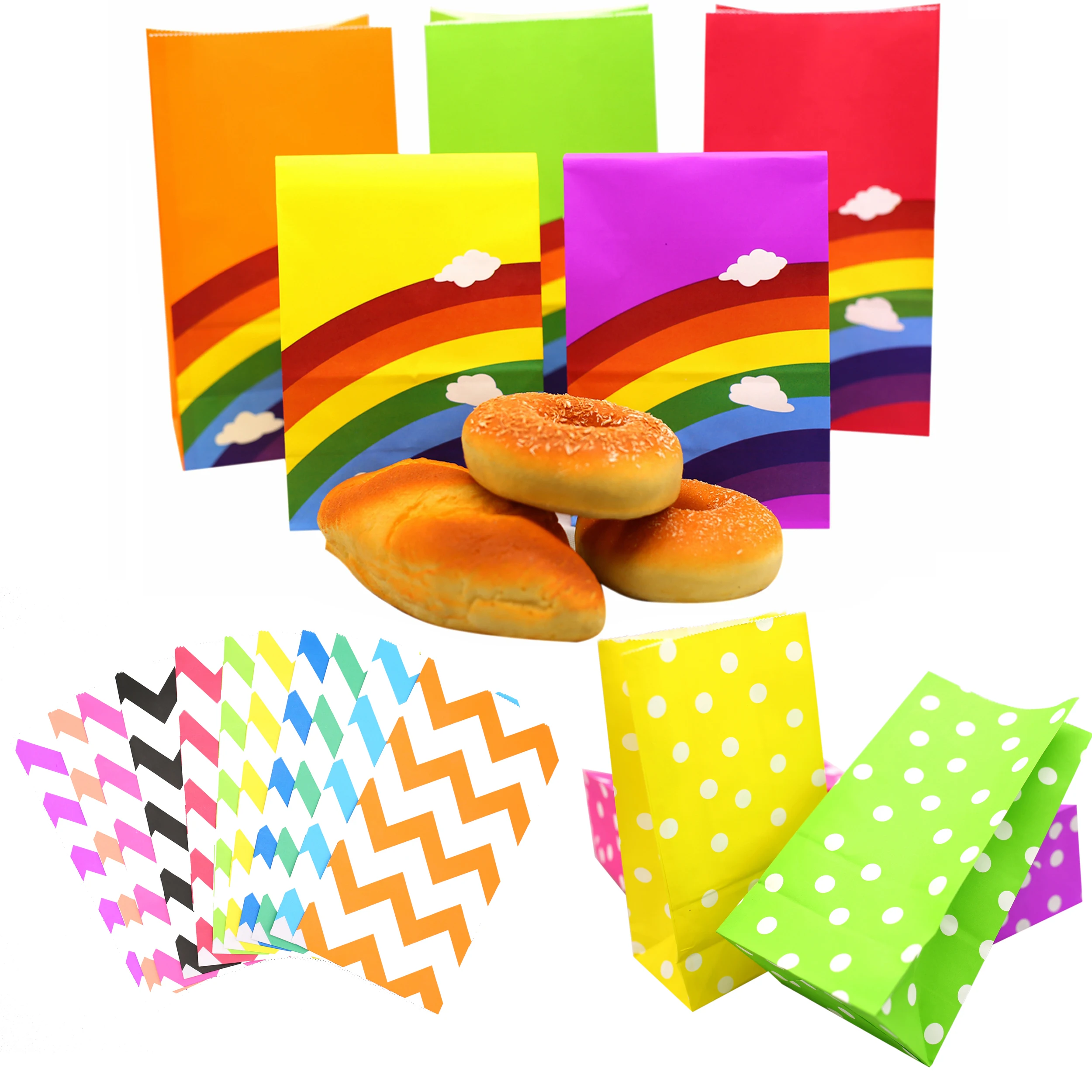 Kraft Paper Bags Colorful Rainbow Dot Candy Bag Treat Gift Packaging