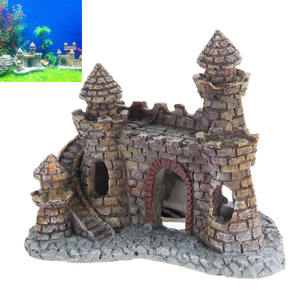 Small Castle Wall Ruins Rustic Aquarium Ornament Fish Tank Decoration Gift